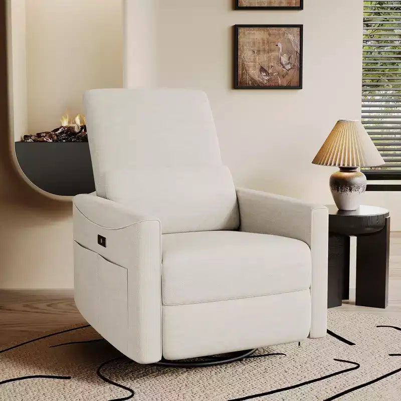 Canapé inclinable électrique Dyonery Power Swivel Rocker, petit canapé inclinable électrique avec ports USB et Type-C, fauteuil de crèche planeur avec support lombaire
