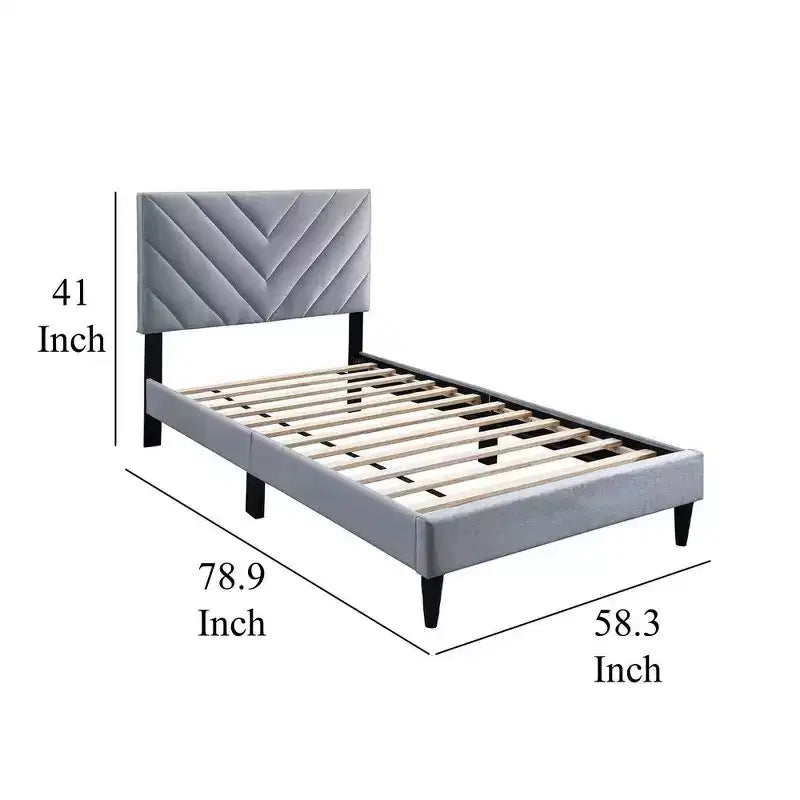 Lit double Royal Hampton, revêtement en velours gris capitonné, surpiqûres chevrons