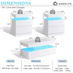 AMERLIFE Ensemble de 3 tables basses modernes laquées brillantes avec éclairage LED et rangement, 2 tables d'appoint avec station de recharge pour salon