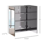 Armoire de toilette avec miroir, 24x26 Armoire à pharmacie avec cadre en acier inoxydable, Organisateur de rangement mural avec portes doubles
