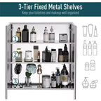 Armoire de toilette avec miroir, 24x26 Armoire à pharmacie avec cadre en acier inoxydable, Organisateur de rangement mural avec portes doubles