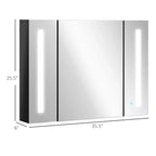 Armoire à pharmacie lumineuse à LED avec miroir, armoire de salle de bain murale de 35,5 l x 25,5 H avec 3 compartiments, fonction mémoire, chargement USB