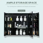 Armoire à pharmacie lumineuse à LED avec miroir, armoire de salle de bain murale de 35,5 l x 25,5 H avec 3 compartiments, fonction mémoire, chargement USB