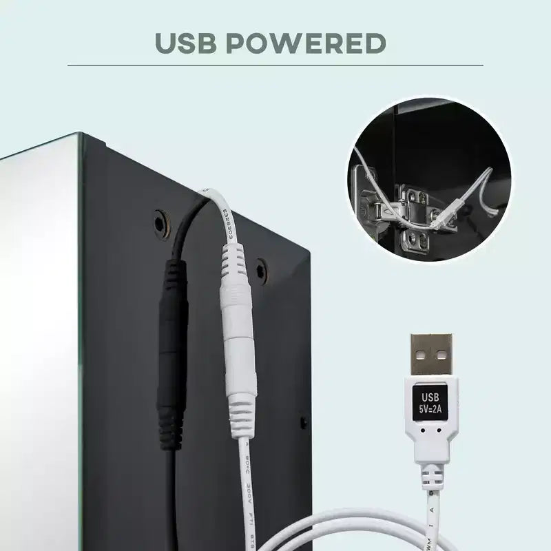 Armoire à pharmacie lumineuse à LED avec miroir, armoire de salle de bain murale de 35,5 l x 25,5 H avec 3 compartiments, fonction mémoire, chargement USB