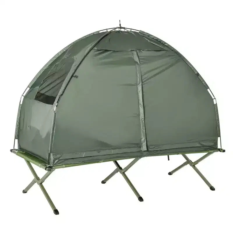 All-in-One Folding Camping Cots for Adults, Elevated Tent with Sleeping Bag, Thick Air Mattress Pad, Portable Single Sleeping Cot Camping Bed
