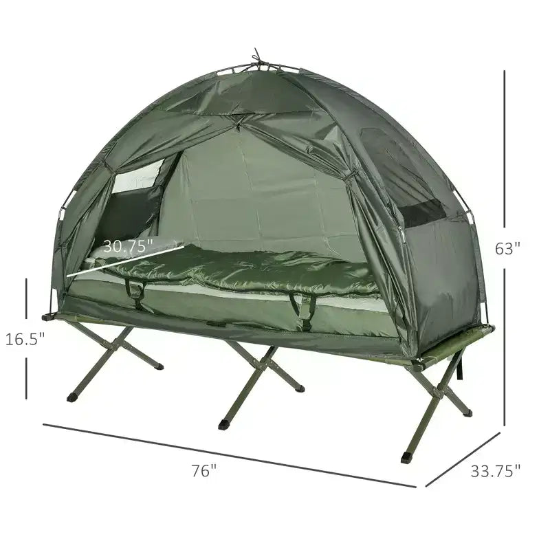 Lits de camp pliables tout-en-un pour adultes, tente surélevée avec sac de couchage, matelas pneumatique épais, lit de camp portable simple