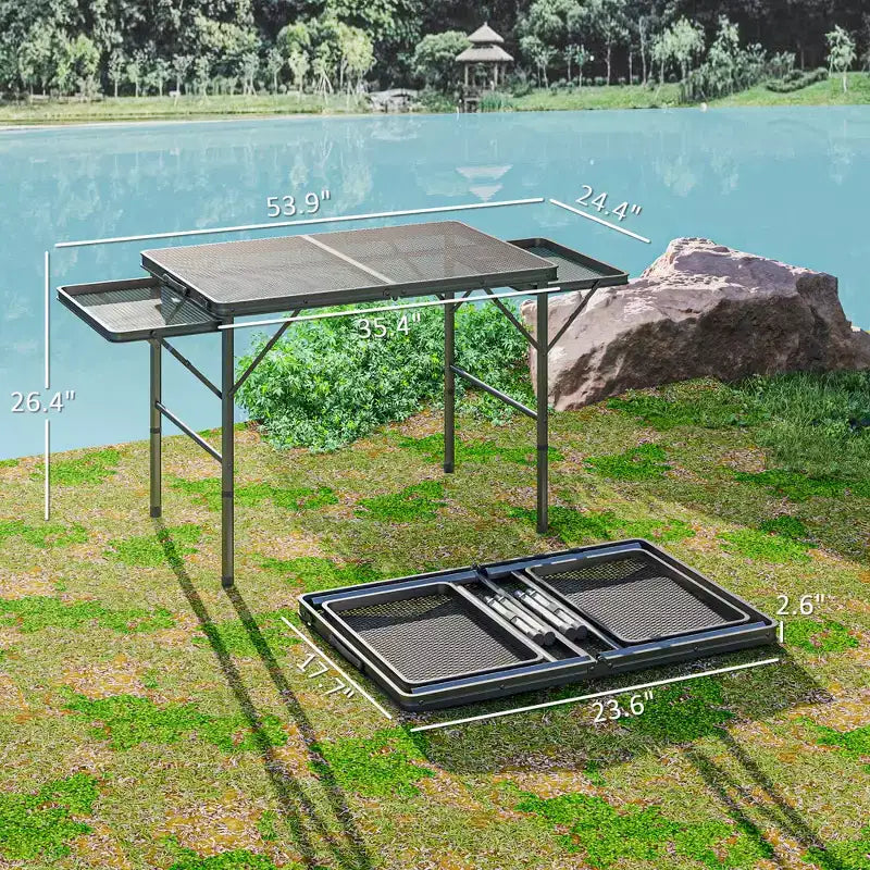 Table de camping pliante, table portable de 4,5 pieds avec 2 panneaux latéraux