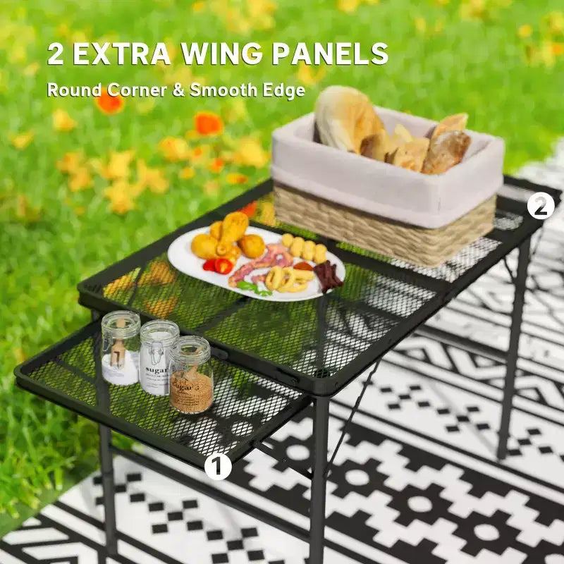 Table de camping pliante, table portable de 4,5 pieds avec 2 panneaux latéraux