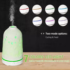 Diffuseur d'aromathérapie ultrasonique 100 ml, humidificateur d'huiles essentielles avec couvercle en céramique, 7 couleurs de lumières LED, minuterie, arrêt automatique sans eau pour la maison