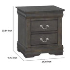 Table de chevet en bois de style traditionnel Royal Hampton avec deux tiroirs et poignées en métal, gris foncé