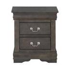 Table de chevet en bois de style traditionnel Royal Hampton avec deux tiroirs et poignées en métal, gris foncé