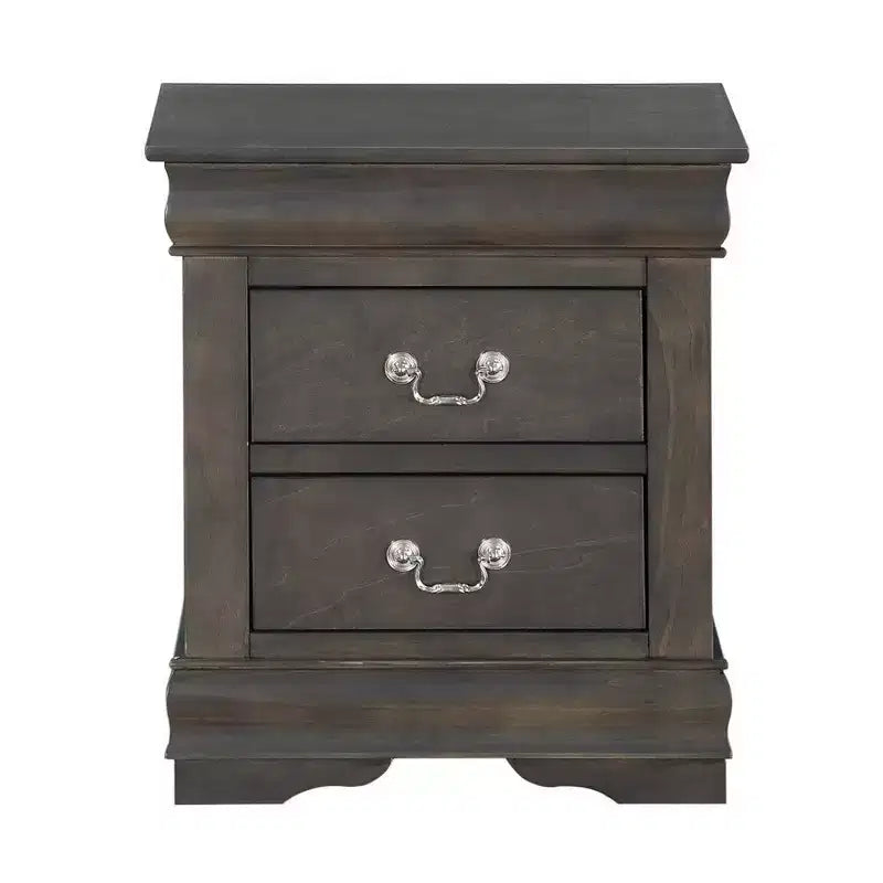 Table de chevet en bois de style traditionnel Royal Hampton avec deux tiroirs et poignées en métal, gris foncé