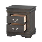 Table de chevet en bois de style traditionnel Royal Hampton avec deux tiroirs et poignées en métal, gris foncé