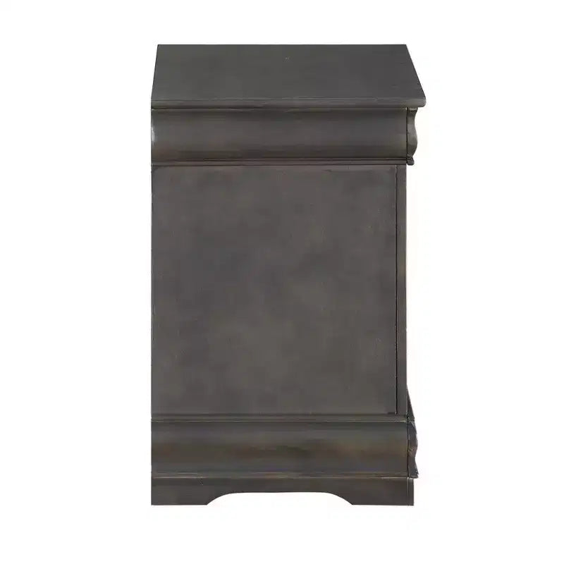 Table de chevet en bois de style traditionnel Royal Hampton avec deux tiroirs et poignées en métal, gris foncé