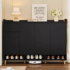 MAYEERTY Sleek Contemporary Shoe Cabinet with Adjustable Shelves, Solid Wood Legs Storage Sideboard, White