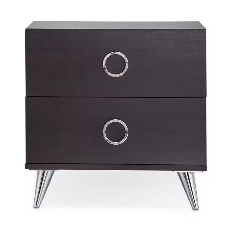 Table de chevet rectangulaire Royal Hampton en bois et métal, par Elms, marron et chrome