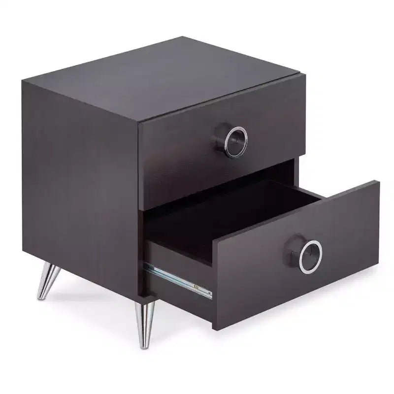 Table de chevet rectangulaire Royal Hampton en bois et métal, par Elms, marron et chrome