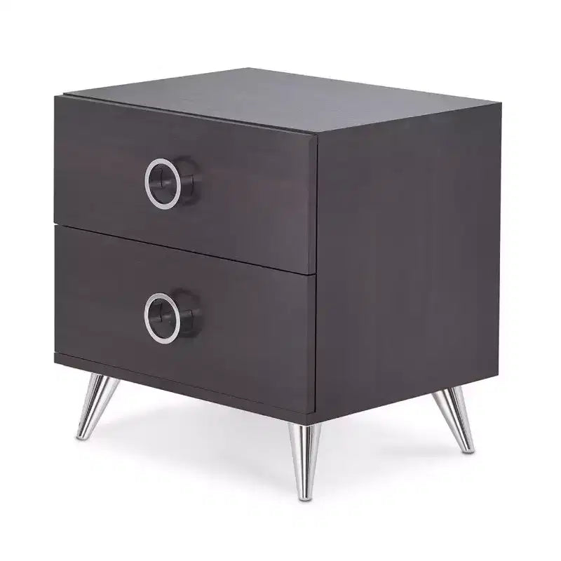 Table de chevet rectangulaire Royal Hampton en bois et métal, par Elms, marron et chrome