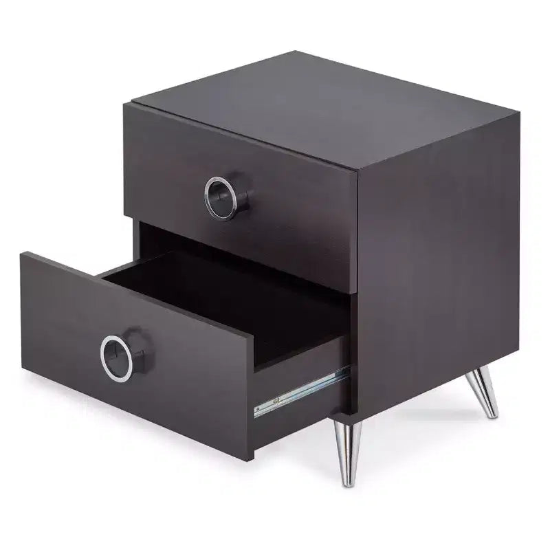 Table de chevet rectangulaire Royal Hampton en bois et métal, par Elms, marron et chrome
