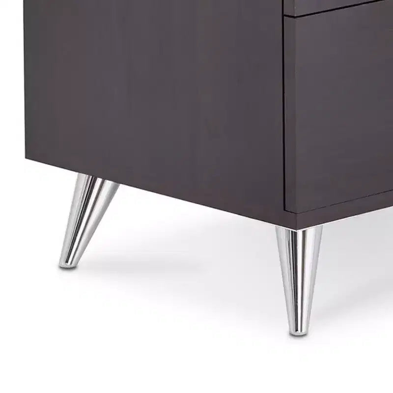 Table de chevet rectangulaire Royal Hampton en bois et métal, par Elms, marron et chrome