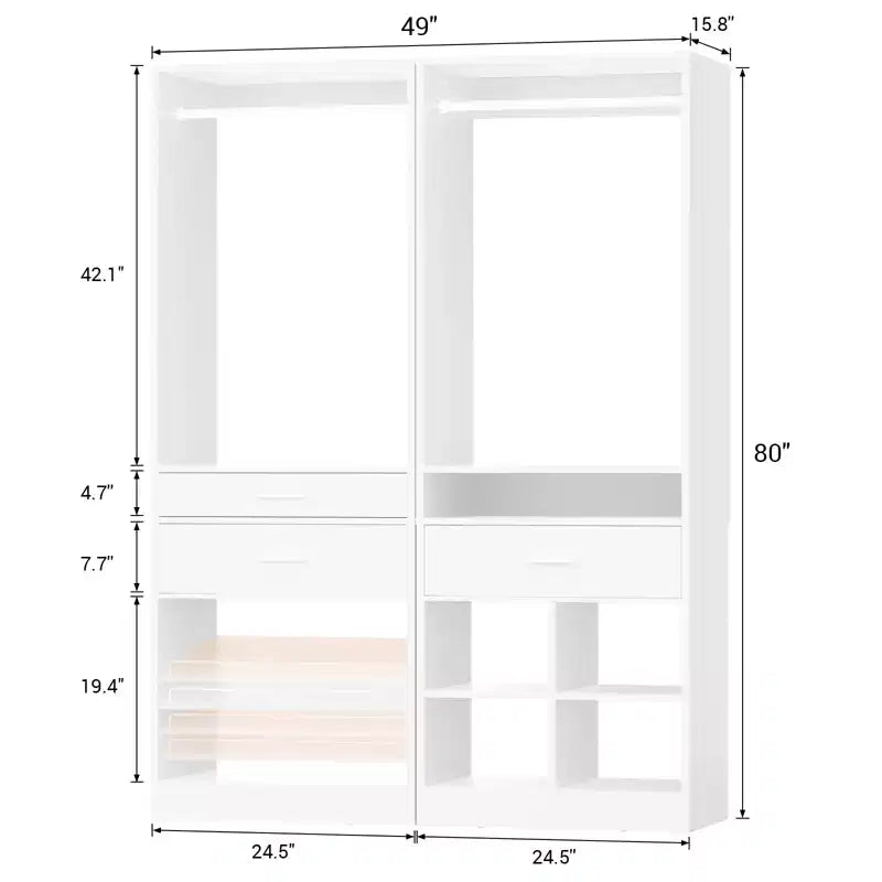 Besiost Système de rangement de placard autoportant de 127 cm avec tiroirs en bois, organisateur de placard avec étagère à chaussures et rangements cubiques