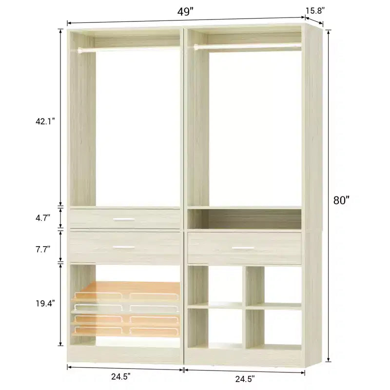 Besiost Système de rangement de placard autoportant de 127 cm avec tiroirs en bois, organisateur de placard avec étagère à chaussures et rangements cubiques