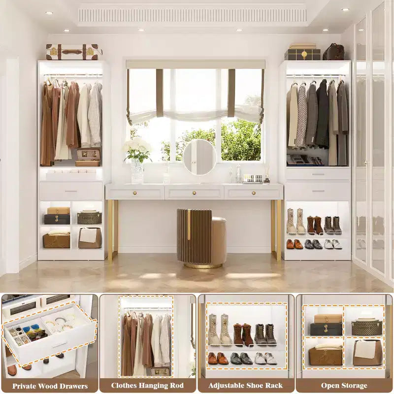 Besiost Système de rangement de placard autoportant de 127 cm avec tiroirs en bois, organisateur de placard avec étagère à chaussures et rangements cubiques
