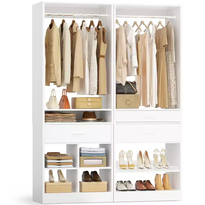 Besiost Système de rangement de placard autoportant de 127 cm avec tiroirs en bois, organisateur de placard avec étagère à chaussures et rangements cubiques