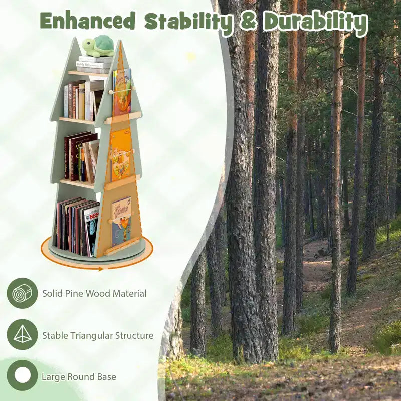Costway Étagère à Livres Rotative pour Enfants, Bibliothèque Pivotante à 4 Niveaux en Forme d'Arbre, Présentoir Rotatif à 360°