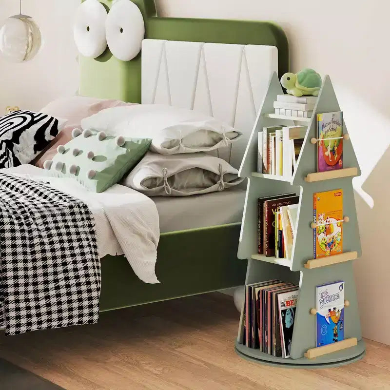 Costway Étagère à Livres Rotative pour Enfants, Bibliothèque Pivotante à 4 Niveaux en Forme d'Arbre, Présentoir Rotatif à 360°