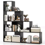 Costway 4-Tier Bookshelf w/ 6 Storage Cubes 64 Tall Modern Geometric Stair Bookcase