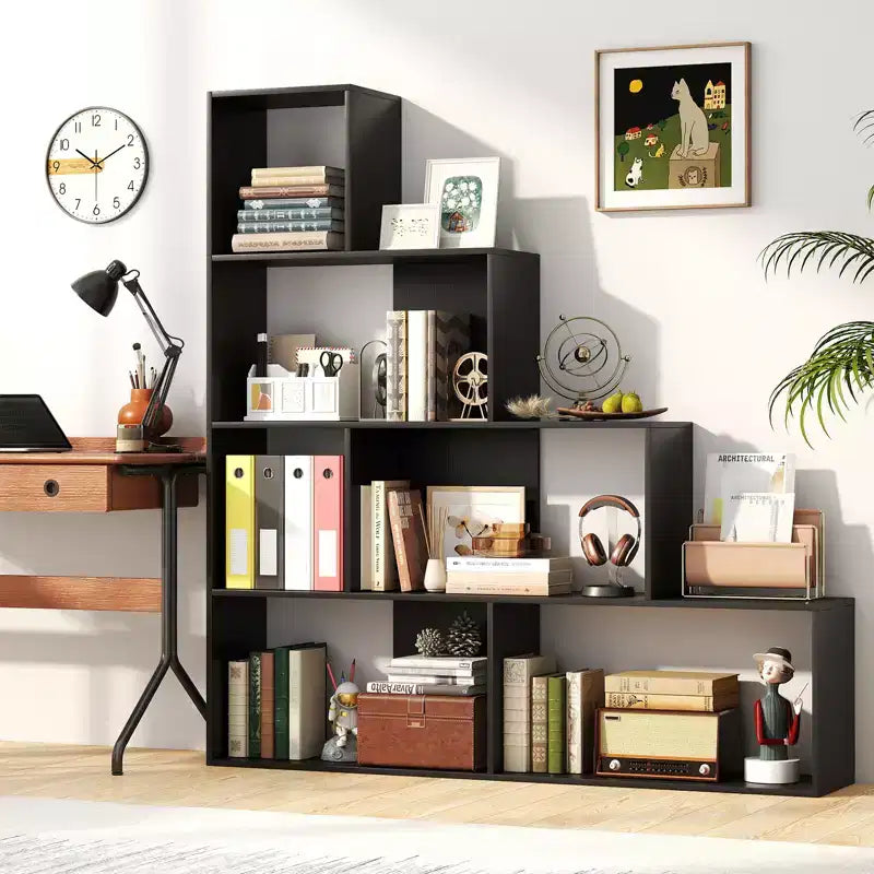 Étagère à 4 niveaux Costway avec 6 cubes de rangement, bibliothèque moderne géométrique en escalier de 162,5 cm de hauteur