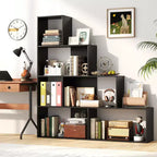 Étagère à 4 niveaux Costway avec 6 cubes de rangement, bibliothèque moderne géométrique en escalier de 162,5 cm de hauteur