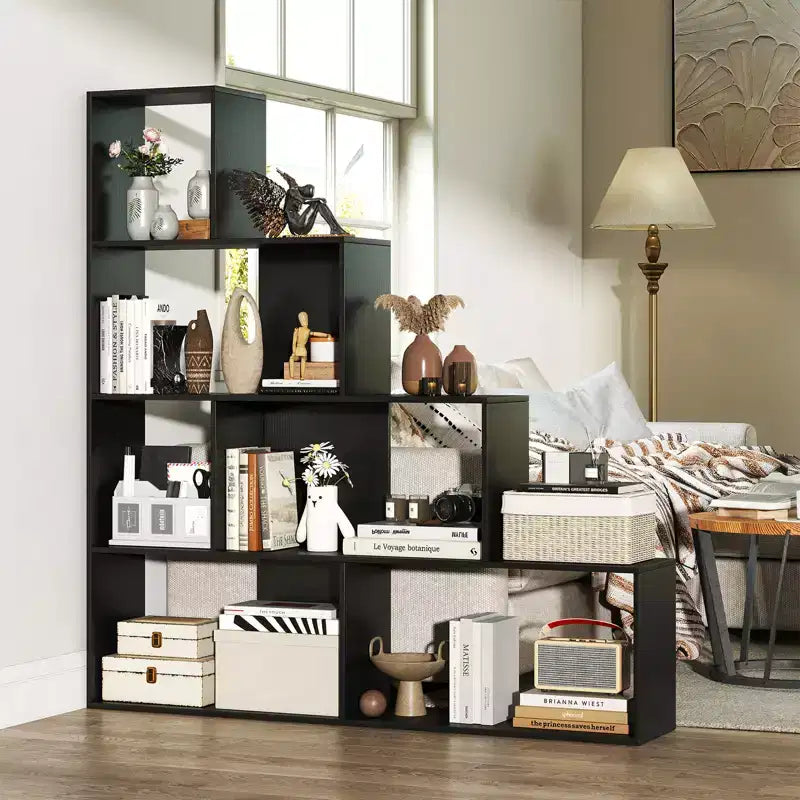 Étagère à 4 niveaux Costway avec 6 cubes de rangement, bibliothèque moderne géométrique en escalier de 162,5 cm de hauteur