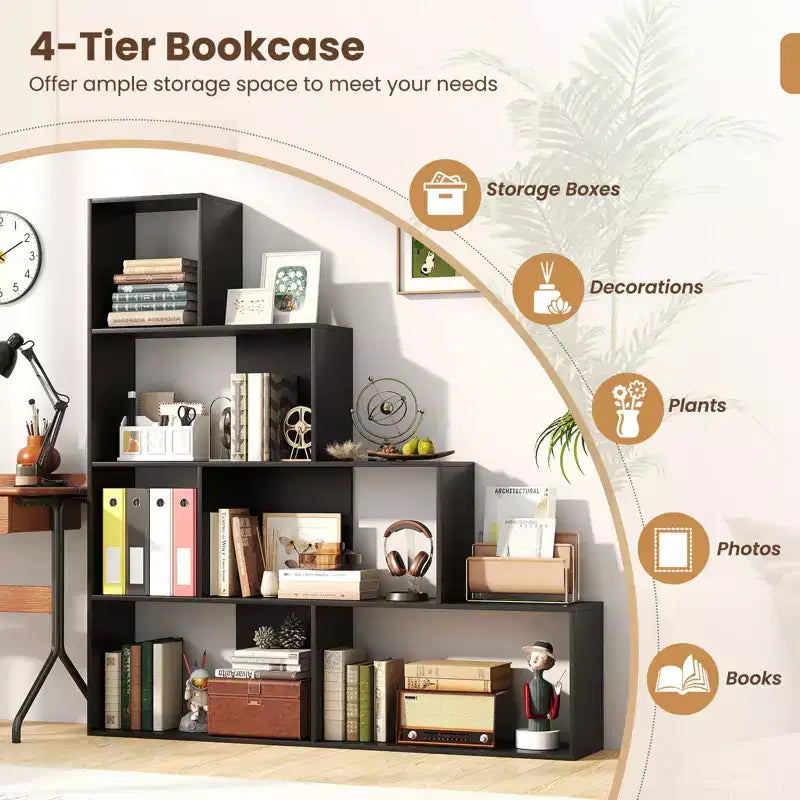 Étagère à 4 niveaux Costway avec 6 cubes de rangement, bibliothèque moderne géométrique en escalier de 162,5 cm de hauteur