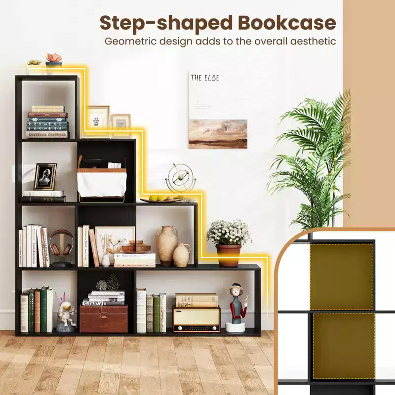 Étagère à 4 niveaux Costway avec 6 cubes de rangement, bibliothèque moderne géométrique en escalier de 162,5 cm de hauteur