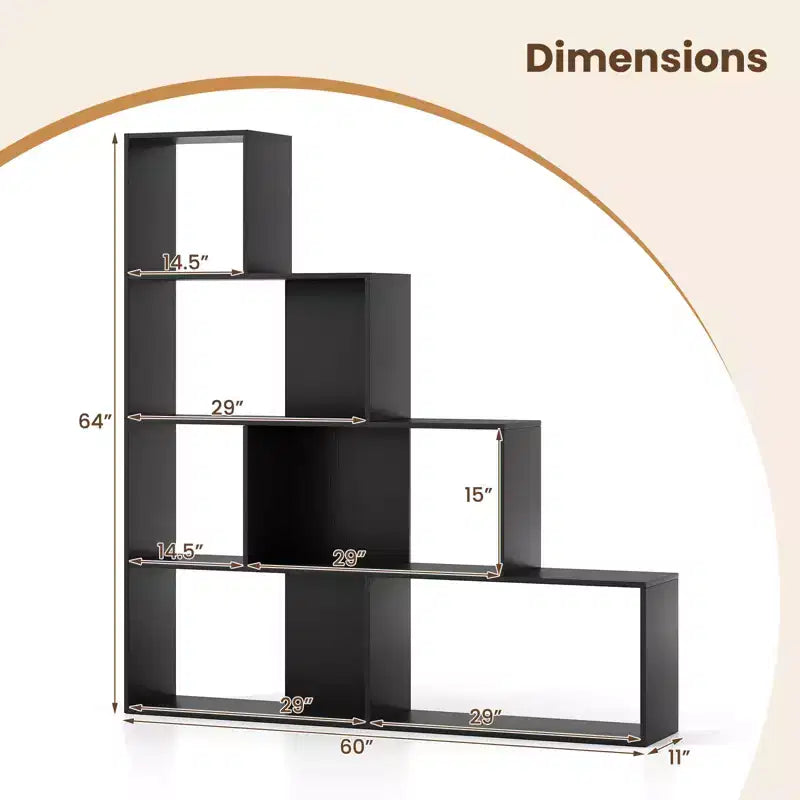 Étagère à 4 niveaux Costway avec 6 cubes de rangement, bibliothèque moderne géométrique en escalier de 162,5 cm de hauteur
