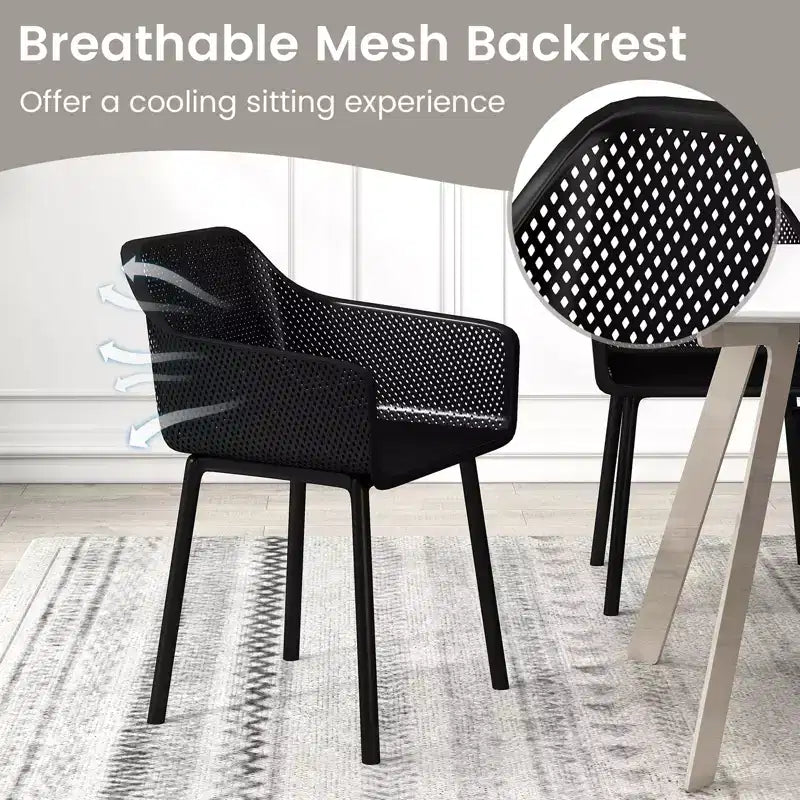 Lot de 4 Chaises de Salle à Manger Modernes en Plastique Costway, Fauteuils de Cuisine avec Dossier en Maille Respirante