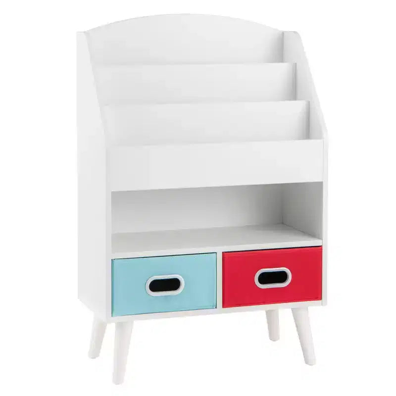 Étagère à livres Costway pour enfants avec 3 niveaux d'étagères, compartiment ouvert et 2 tiroirs en tissu pliable
