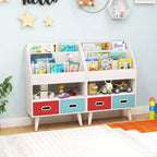 Étagère à livres Costway pour enfants avec 3 niveaux d'étagères, compartiment ouvert et 2 tiroirs en tissu pliable