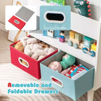 Étagère à livres Costway pour enfants avec 3 niveaux d'étagères, compartiment ouvert et 2 tiroirs en tissu pliable