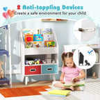 Étagère à livres Costway pour enfants avec 3 niveaux d'étagères, compartiment ouvert et 2 tiroirs en tissu pliable