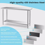 Table de travail Costway en acier inoxydable 152 x 61 cm, table de préparation de cuisine commerciale résistante aux rayures avec étagère inférieure et patins réglables