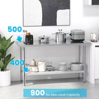Table de travail Costway en acier inoxydable 152 x 61 cm, table de préparation de cuisine commerciale résistante aux rayures avec étagère inférieure et patins réglables