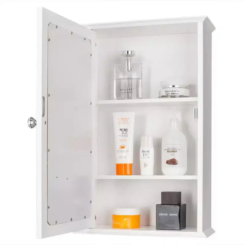 Karl Home Armoire murale de salle de bain avec miroir et étagère, porte simple, blanche