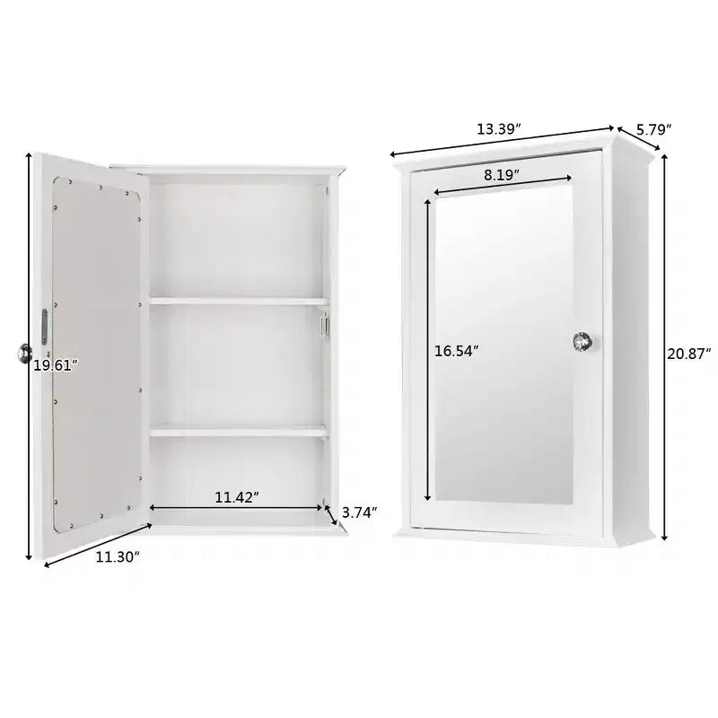 Karl Home Armoire murale de salle de bain avec miroir et étagère, porte simple, blanche