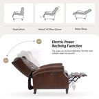 Fauteuil inclinable électrique en cuir véritable Silvia avec pieds en bois massif|ARTFUL LIVING DESIGNS