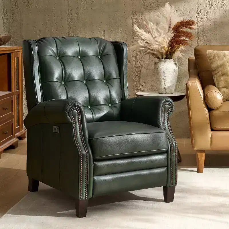 Fauteuil inclinable électrique en cuir véritable Silvia avec pieds en bois massif|ARTFUL LIVING DESIGNS