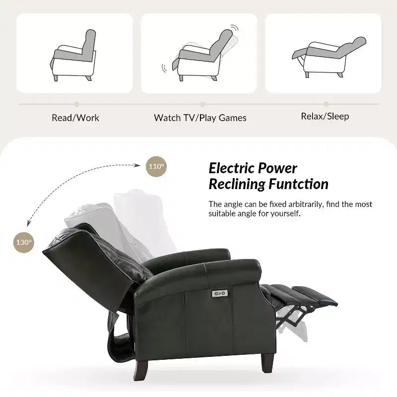 Fauteuil inclinable électrique en cuir véritable Silvia avec pieds en bois massif|ARTFUL LIVING DESIGNS