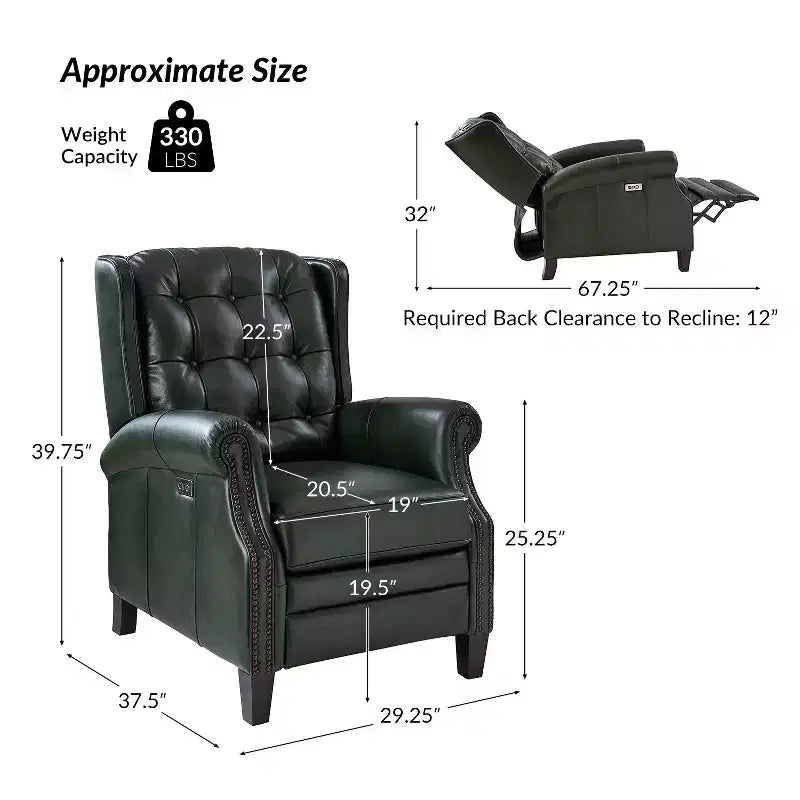 Fauteuil inclinable électrique en cuir véritable Silvia avec pieds en bois massif|ARTFUL LIVING DESIGNS